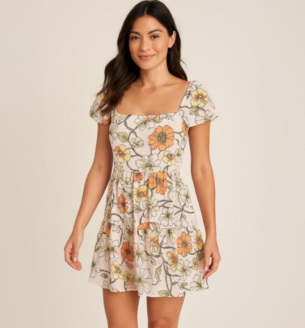Lottie & Holly Retro Print Floral Mini Sun Dress - L